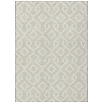 5' X 8' Beige And Ivory Geometric Washable Indoor Outdoor Area Rug