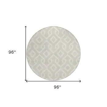 8' Beige And Ivory Round Geometric Washable Indoor Outdoor Area Rug