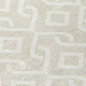 8' Beige And Ivory Round Geometric Washable Indoor Outdoor Area Rug