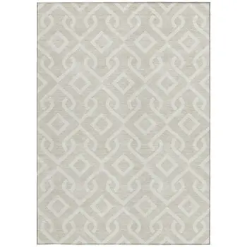 10' X 14' Beige And Ivory Geometric Washable Indoor Outdoor Area Rug