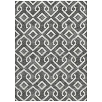 8' X 10' Black And Ivory Geometric Washable Indoor Outdoor Area Rug