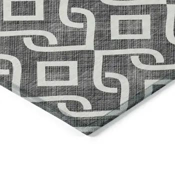 8' X 10' Black And Ivory Geometric Washable Indoor Outdoor Area Rug