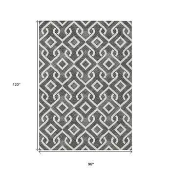 8' X 10' Black And Ivory Geometric Washable Indoor Outdoor Area Rug
