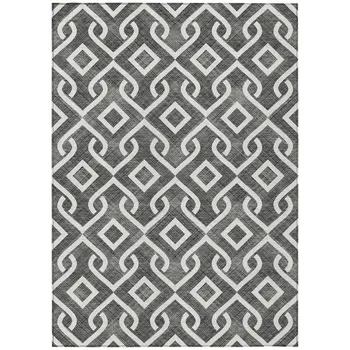 9' X 12' Black And Ivory Geometric Washable Indoor Outdoor Area Rug