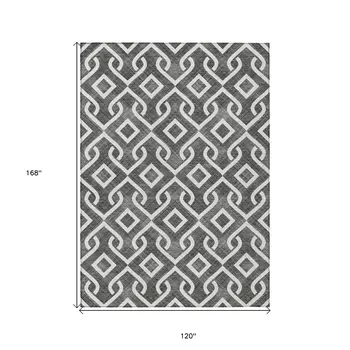 10' X 14' Black And Ivory Geometric Washable Indoor Outdoor Area Rug