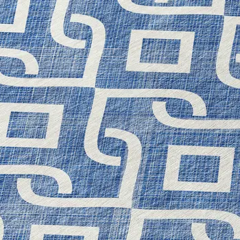 8' Blue And Ivory Round Geometric Washable Indoor Outdoor Area Rug