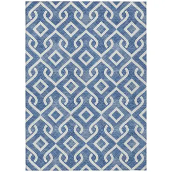 8' X 10' Blue And Ivory Geometric Washable Indoor Outdoor Area Rug