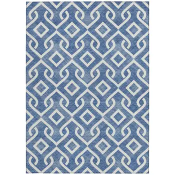 10' X 14' Blue And Ivory Geometric Washable Indoor Outdoor Area Rug