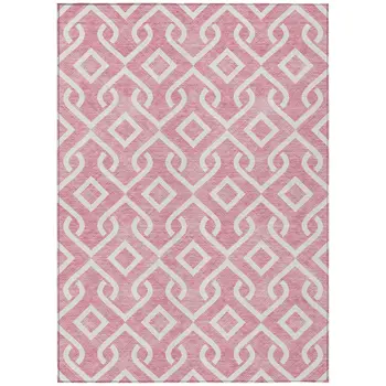 3' X 5' Blush And Ivory Geometric Washable Indoor Outdoor Area Rug