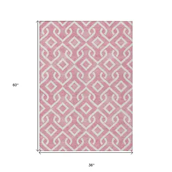 3' X 5' Blush And Ivory Geometric Washable Indoor Outdoor Area Rug