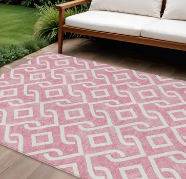 8' X 10' Blush And Ivory Geometric Washable Indoor Outdoor Area Rug