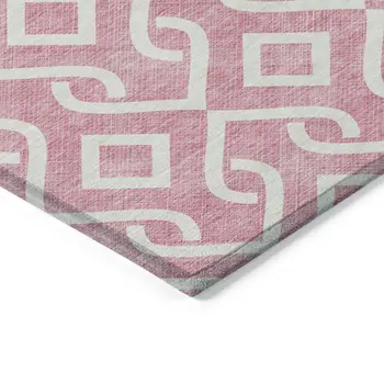8' X 10' Blush And Ivory Geometric Washable Indoor Outdoor Area Rug