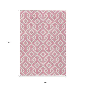 8' X 10' Blush And Ivory Geometric Washable Indoor Outdoor Area Rug