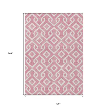 9' X 12' Blush And Ivory Geometric Washable Indoor Outdoor Area Rug