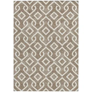 10' X 14' Brown And Ivory Geometric Washable Indoor Outdoor Area Rug