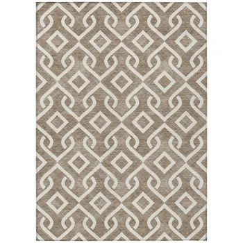 10' X 14' Brown And Ivory Geometric Washable Indoor Outdoor Area Rug
