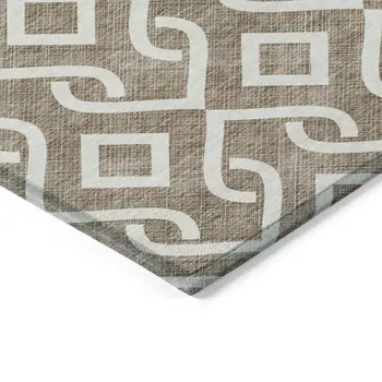 10' X 14' Brown And Ivory Geometric Washable Indoor Outdoor Area Rug