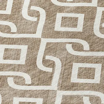 10' X 14' Brown And Ivory Geometric Washable Indoor Outdoor Area Rug