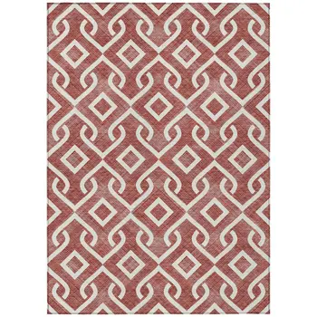 5' X 8' Burgundy And Ivory Geometric Washable Indoor Outdoor Area Rug