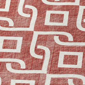 5' X 8' Burgundy And Ivory Geometric Washable Indoor Outdoor Area Rug