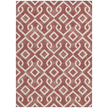 9' X 12' Burgundy And Ivory Geometric Washable Indoor Outdoor Area Rug