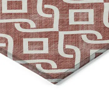 9' X 12' Burgundy And Ivory Geometric Washable Indoor Outdoor Area Rug