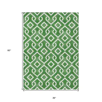 3' X 5' Emerald And Ivory Geometric Washable Indoor Outdoor Area Rug