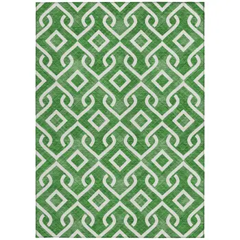 8' X 10' Emerald And Ivory Geometric Washable Indoor Outdoor Area Rug