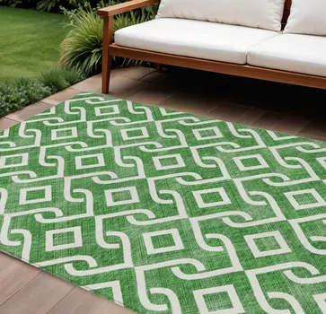 8' X 10' Emerald And Ivory Geometric Washable Indoor Outdoor Area Rug