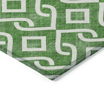 8' X 10' Emerald And Ivory Geometric Washable Indoor Outdoor Area Rug