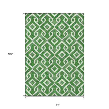 8' X 10' Emerald And Ivory Geometric Washable Indoor Outdoor Area Rug