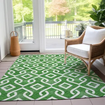 8' X 10' Emerald And Ivory Geometric Washable Indoor Outdoor Area Rug