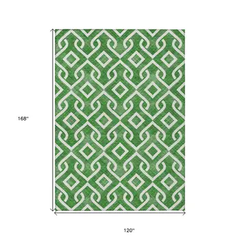 10' X 14' Emerald And Ivory Geometric Washable Indoor Outdoor Area Rug