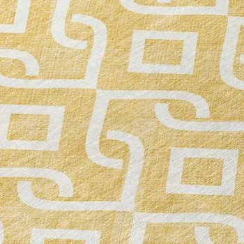 8' Gold And Ivory Round Geometric Washable Indoor Outdoor Area Rug