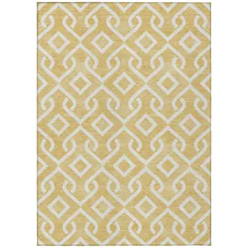 9' X 12' Gold And Ivory Geometric Washable Indoor Outdoor Area Rug