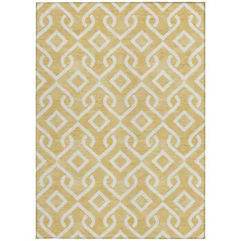 10' X 14' Gold And Ivory Geometric Washable Indoor Outdoor Area Rug