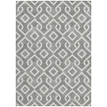 3' X 5' Gray And Ivory Geometric Washable Indoor Outdoor Area Rug