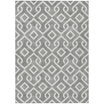 3' X 5' Gray And Ivory Geometric Washable Indoor Outdoor Area Rug