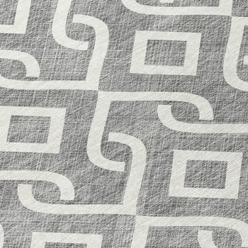 8' Gray And Ivory Round Geometric Washable Indoor Outdoor Area Rug