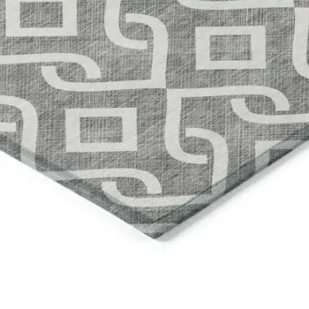 10' X 14' Gray And Ivory Geometric Washable Indoor Outdoor Area Rug