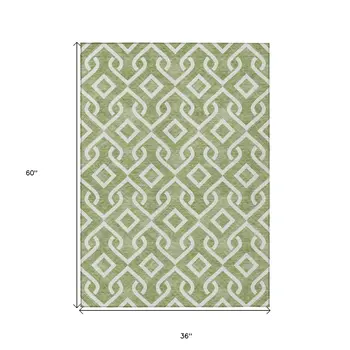 3' X 5' Green And Ivory Geometric Washable Indoor Outdoor Area Rug