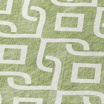 8' Green And Ivory Round Geometric Washable Indoor Outdoor Area Rug