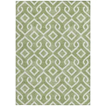 9' X 12' Green And Ivory Geometric Washable Indoor Outdoor Area Rug