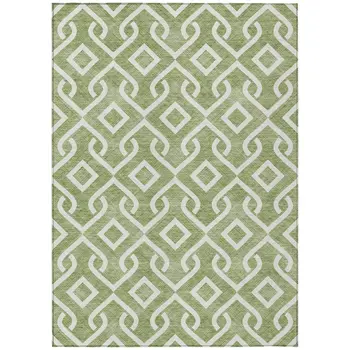 9' X 12' Green And Ivory Geometric Washable Indoor Outdoor Area Rug