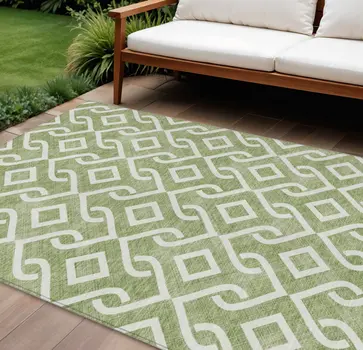10' X 14' Green And Ivory Geometric Washable Indoor Outdoor Area Rug