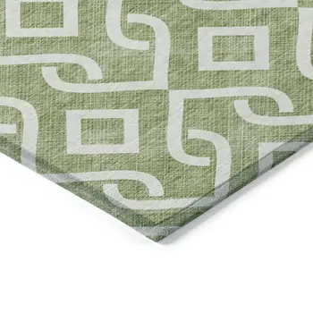 10' X 14' Green And Ivory Geometric Washable Indoor Outdoor Area Rug