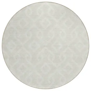 8' Ivory And Light Gray Round Geometric Washable Indoor Outdoor Area Rug