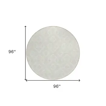 8' Ivory And Light Gray Round Geometric Washable Indoor Outdoor Area Rug