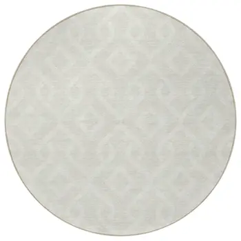 8' Ivory And Light Gray Round Geometric Washable Indoor Outdoor Area Rug
