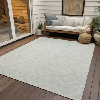 8' X 10' Ivory And Light Gray Geometric Washable Indoor Outdoor Area Rug